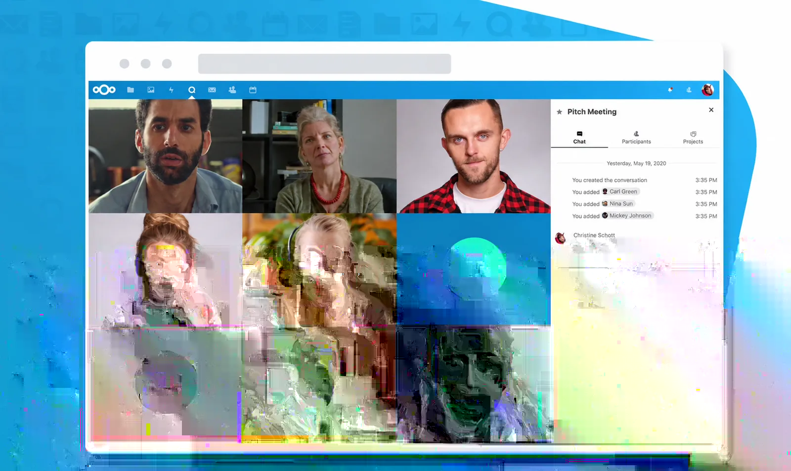To kolleger samarbejder i Kaukus Nextcloud foran en skærm
