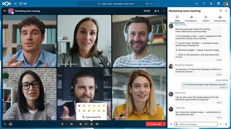 Talk-møde med video og chat i Kaukus Nextcloud